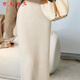 RLAS秋冬新款羊.絨針織半身裙CHAO有分量感純羊毛H型顯瘦高腰微包臀裙 米色 S 160