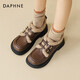 達(dá)芙妮（DAPHNE）棕色小皮鞋女2024爆款春冬加絨保暖棉鞋毛毛單鞋復(fù)古厚底樂福鞋 D524105棕色【保暖厚絨】 37