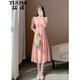 拓澀（TUOSE）連衣裙香港潮牌夏季新款甜美氣質(zhì)收腰顯瘦粉色減齡雪紡裙子女法式初戀連衣裙 粉色 M