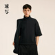 速寫(xiě)男裝秋冬新款休閑寬松重磅短袖T恤立領(lǐng)polo中袖潮流時(shí)尚上衣 001本黑 M