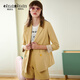 Olrain歐芮兒秋裝新品女裝九分袖雙排扣小西裝外套女兩件套韓版網(wǎng)紅套裝 西裝黃色 S