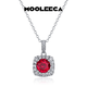 魔麗卡 Mooleeca925銀合成紅寶石項鏈女方形圍鑲吊墜節日禮物送女友 主石6.5mm