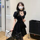 薇戀夢(mèng)嵐 魚(yú)骨束腰裙泡泡袖連衣裙女夏季2022新款設計感小眾法式復 黑色 M