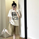 DOGHC大童女裝13到15歲夏季短袖長(zhǎng)褲兩件套初中高中學(xué)生女孩運(yùn)動(dòng)裝顯瘦 兔子#白色T恤+卡其色短褲  套裝 薄款 150 S 建議75-90斤