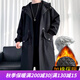 HOUQIYE風(fēng)衣男秋冬季中長(cháng)款大碼連帽大衣加棉加厚保暖寬松韓版潮牌外套 F994黑色加棉 4XL（185-200斤）