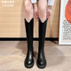 狄德拉棕色長(cháng)筒靴女厚底內增高小個(gè)子不過(guò)膝騎士靴v口加絨顯瘦高筒靴 平底黑色絨里 37 (235mm)  偏大一碼