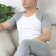 闕時(shí)翊 四季夏季護肩夏天款男士房晚上睡覺(jué)保暖透氣純棉坎肩戶(hù)肩膀背心 短袖灰色（薄款） XXL【150-170】