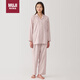 無印良品（MUJI）女式 無側(cè)縫雙層紗織 睡衣 家居服套裝  淺粉紅色條紋 L
