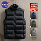 NASA BASE官方男裝潮牌聯名羽絨棉馬甲男春季上衣服休閑風背心馬夾坎肩外套 黑色 XL（建議110-130斤）
