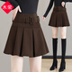 木榮毛呢百褶裙女秋冬2024新款高腰顯瘦半身a字裙防走光短裙蓬蓬傘裙 咖色 2XL(建議125-135斤)