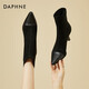 達(dá)芙妮（DAPHNE）彈力短靴女春秋法式單靴2023秋季新款女靴尖頭高跟瘦瘦踝靴 黑色跟高7.5cm 39 標(biāo)準(zhǔn)碼