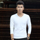 賓色長(cháng)袖t恤男秋裝男裝V領(lǐng)純色體恤衫秋季上衣T恤舒適修身純色打底衫 白色【V領(lǐng)】 170/M