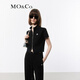 MO&Co.針織上衣夏含三醋酸雙開(kāi)拉鏈立領(lǐng)短袖短款收腰正肩摩安珂 黑色 S 160