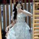 DAVEY MODE清冷感長(zhǎng)裙連衣裙女春夏仙女溫柔風(fēng)甜美學(xué)生少女小清新森女森系初 藍(lán)色 S :【建議70-95斤】