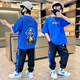 AN兒童裝男童夏裝套裝薄款2025新款中大童男孩衣服短袖兩件套韓版潮 藍色 150 建議9-10歲(身高140-150cm)