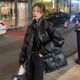 俞兆林冬季2025新款襖子超火亮面PU皮寬松厚棉衣羽絨棉服外套女面包服女 黑色 S 參考70-95斤