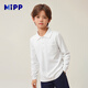 米寶兒童長(cháng)袖t恤純棉polo衫校服春秋打底衫兒童白色秋裝上衣男孩大童衣 白色 加絨 磨毛加厚260克 150 適合身高140-150cm