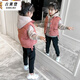 奧米鼠女童套裝秋冬裝中大兒童休閑加絨加厚馬甲衛衣褲子三件套女孩棉衣 粉色 130 建議身高1米2左右