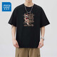 真維斯（Jeanswest）2025新款短袖T恤男士春夏季重磅220G中國風(fēng)白色大碼寬松上衣體恤 小獅頭黑色 L 碼【推薦120-140斤】