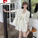 皮爾卡丹（pierre cardin）學(xué)院風(fēng)西裝套裝女2024春秋季新款小個(gè)子感jk制服百褶裙兩件套 米白色 【西裝+百褶裙 】 M