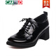 卡帝樂(lè )鱷魚(yú)（CARTELO）潮牌2025年新款漆皮女鞋粗跟系帶深口單鞋英倫風(fēng)中跟真皮小皮鞋女 黑色 37