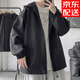 牧柒帛（MUQIBO）春秋季連帽夾克男韓版潮流寬松百搭褂子大碼胖子純色上衣外套男 黑色 3XL