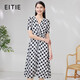 愛特愛（EITIE）時尚黑白棋盤格收腰真絲連衣裙顯瘦夏新款桑蠶絲女裝6607382 極簡黑20 S 155