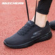 斯凱奇（Skechers）男鞋秋季新款透氣網(wǎng)布運動(dòng)鞋子男夏季一腳套懶人鞋休閑鞋跑步鞋男 全黑色(偏小一碼) 42.5