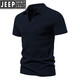 JEEP SPIRIT男士高端短袖2025夏季翻領純色復古棉個性潮流V領T恤男修身體恤衫 深藏青色 2XL 160-170斤