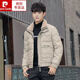 皮爾卡丹（pierre cardin）羊羔毛領(lǐng)羽絨服男冬季短款新款男裝工裝加厚男款皮面男士外套 米白色 4XL
