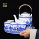鈺凡茶具套裝家用景德鎮(zhèn)青花瓷陶瓷客廳提梁壺茶杯茶盤大號涼水泡茶壺 溪山泛舟小號壺4杯+托盤簡裝 6件