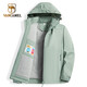 西域駱駝（VANCAMEL）加絨風(fēng)衣女男防風(fēng)保暖單層沖鋒衣休閑運動(dòng)加厚外套連帽夾克登山服 9930S抹茶綠-女【純色】 XL