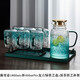 DELISOGA 復古海棠花冷水壺玻璃耐高溫家用大容量涼水杯泡茶壺套裝熱水瓶 漸變壺+水杯6只+時(shí)尚架+墨綠托盤(pán)