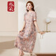 亦朵夏印花苧麻連衣裙女中長(cháng)款寬松短袖氣質(zhì)裙子 灰粉 XXL