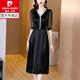 皮爾卡丹（pierre cardin）洋氣質(zhì)醋酸緞面連衣裙2025新款春夏秋季女名媛中年媽時尚裙子 黑色 L