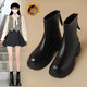 ZHR則則短靴女秋冬英倫風(fēng)馬丁靴女簡(jiǎn)約厚底顯高瘦瘦靴子女 CQ15A 黑色 36