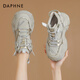 達芙妮厚底老爹鞋女款休閑鞋春秋季運動(dòng)跑步鞋子秋冬高幫女鞋加絨保暖 灰金單里 38