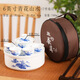潮汕功夫旅行茶具帶陶瓷茶盤(pán)家用車(chē)載戶(hù)外便攜式包白瓷茶具套裝 6英寸青花山水茶盤(pán)(7件旅行裝) 白色