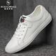 洛克華菲（Rock Fairwhale）男鞋秋季透氣潮鞋2024新款板鞋男頭層牛皮小白鞋男休閑男士白鞋 加絨白色 40