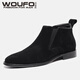 WOUFO沃皮匠2020新款切爾西靴男磨砂皮短靴子英倫反絨真皮高幫鞋翻毛皮時(shí)尚休閑男鞋 黑色 37