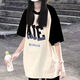 夏季爆款2024插肩短袖女學(xué)生寬松T恤初中高中生少女裝衣服學(xué)院風(fēng) ALE黑拼杏上衣 XXL  建議135-150斤