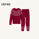 ubras虞書(shū)欣同款泡泡絨菱形紋提花本命年長(cháng)袖長(cháng)褲套裝男情侶款睡衣女 菱形紋提花-絲絨紅 M