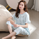 曲果（QUGUO）睡衣女士春夏季短袖七分褲純棉薄款夏天女式中年媽媽全棉質(zhì)家居服 6667天藍 L 【建議100-120斤】