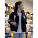 依伊純沖鋒衣短款撞色連帽外套女2024春秋新款休閑寬松棒球服小個子上衣 黑色 L 110-125斤