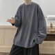 型男港高品質(zhì)純棉長(cháng)袖t恤男美式復古休閑內搭上衣服學(xué)生帥氣純色打底衫 深灰色 3XL