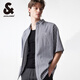 杰克·瓊斯（JACK&JONES）男裝夏季男士襯衣略寬松版型條紋休閑文藝風(fēng)短袖襯衫224204037 深藍(lán)色E40 常規(guī) 深藍(lán)色E40 M