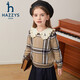 哈吉斯（HAZZYS）品牌童裝女童毛衣秋新品舒適綿軟俏麗翻領(lǐng)復古格子甜美線(xiàn)衣 燕麥卡其 165
