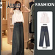 艾美琦美（AIMEIQIMEI）新款闊腿褲套裝衣服女裝2025年夏季時(shí)尚無袖背心復(fù)古牛仔褲兩件套 上衣+牛仔褲 M