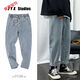 楠子漢秋季牛仔褲男寬松九分直筒潮流韓版百搭淺色褲子學(xué)生潮牌薄款長(cháng)褲 復古藍色 XL