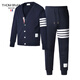 THOM BNAIL TB四條紋針織開(kāi)衫搭配衛褲套裝秋季新款潮牌外套搭配休閑褲兩件男女情侶兩件套 經(jīng)典款深藍色 3碼/XL